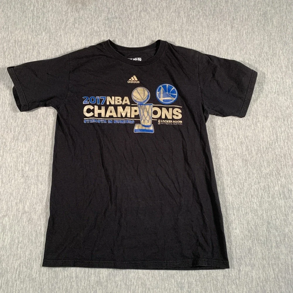 Golden‎ State Warriors Shirt Mens Medium Black NBA Basketball Adidas 2017 Champs